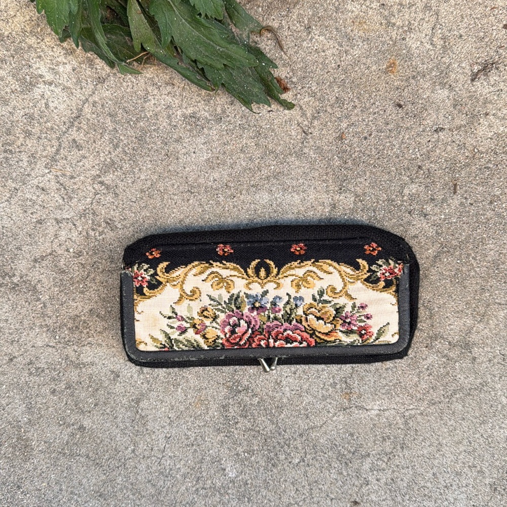 Vintage. Black Tapestry, Floral Embroidered Rectangular
